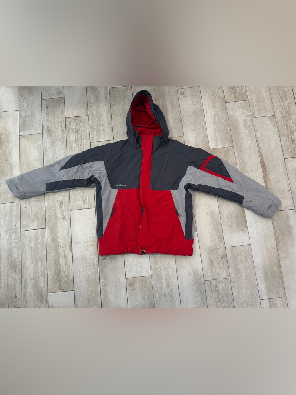 Columbia Red, Dark Gray and Light Gray Hooded Winter Jacket (Men’s)